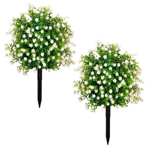 2-Piece Artificial Camellia Ground-Planted Flowers with Stand, UV Resistant Mixed Bushes, Indoor Outdoor Decor, Wedding Garden Holiday, Plastic Floral Plant, Artificial Flower Set