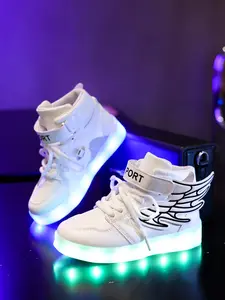 USB Rechargeable LED Shoes for Kids, Glow-In-The-Dark Sports Sneakers, Halloween & Christmas Gifts, High-Top Leather Trainers