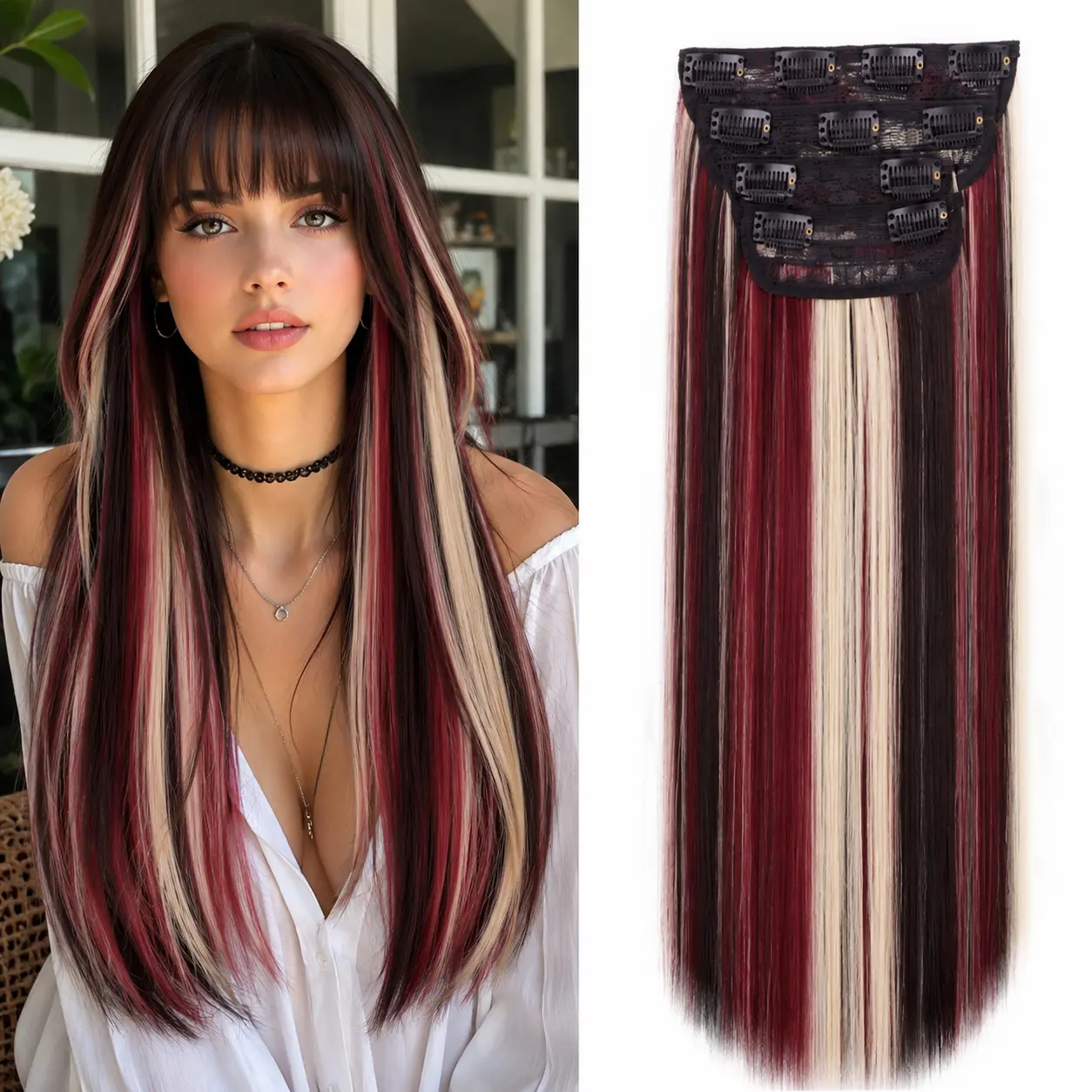 AISI HAIR New Clip In Hair Extensions, Long Straight Hair Extensions 20 Inch 4PCS Thick Hairpieces for Women Glueless Clip In Synthetic Clip In