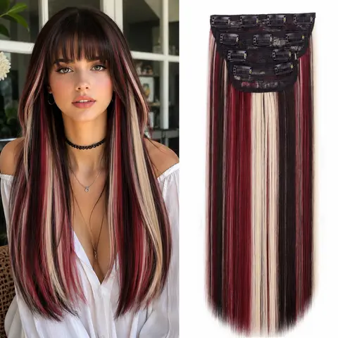 AISI HAIR New Clip In Hair Extensions, Long Straight Hair Extensions 20 Inch 4PCS Thick Hairpieces for Women Glueless Clip In Synthetic Clip In