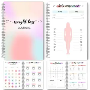 Gradient Color Slimming Coil Notebook, Spiral Bound Planner, 12-Week Weight Loss Tracker, Women's Diet Exercise Log, Multi-Dimensional Body Measurement Journal