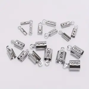 50Pcs/lot Stainless Steel Cords Crimp End Beads Clasps With Hole Leather Clip Tip Fold Crimp Bead Bracelet Connectors For Jewelry Making DIY Beading Accessories (Size 1mm/2mm/3mm/4mm/5mm)