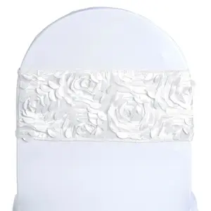 5 Pack Satin Spandex Chair Sashes 6"x14" White - Rosette Pattern Stretch Chair Bands