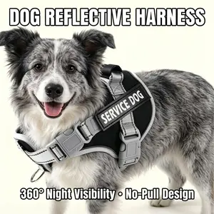 No Pull Service Dog Harness with Handle, Reflective Adjustable Dog Vest for Walking Running Training, Breathable Mesh Pet Harness for Small Medium Large Dogs, Heavy Duty D-Ring & Removable Patches, Reflective Strip Harness