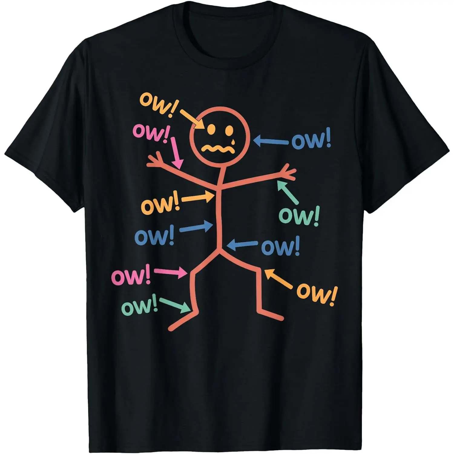 100% Cotton Funny Ow Ow Ow Ow Saying Body Pain Character Humor Sarcastic  T-Shirt