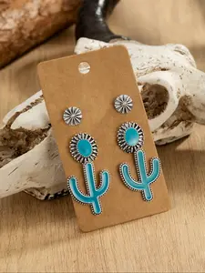 Boho Style Cactus Pattern Stud Earrings, Fashion Jewelry for Party, Daily Clothing Decor, Trendy All-match & Exquisite Jewelry for Birthday Gift