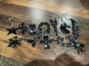 SILVER/BLACK ACID WASH Leather Cowhide Christmas Ornaments SILVER/BLACK ACID WASH Leather Cowhide Christmas Ornaments