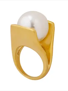 Y-shaped imitation pearl Pearl Embellished Italian designer unique style ring women's exaggerated personality stainless steel fashion design sense versatile women's ring