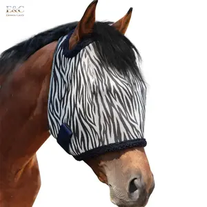 EC XL Zebra All Round Mesh Horse Fly Mask, UV Protective Mask with Fleece Padded Edging and Fun Prints, Forelock Opening Design for Horse