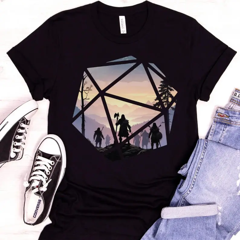 DnD D20 Shirt, D20 Dice Shirt, D&D D20 Landscape Tshirt, Dungeons And Dragons D20 Scene Tee