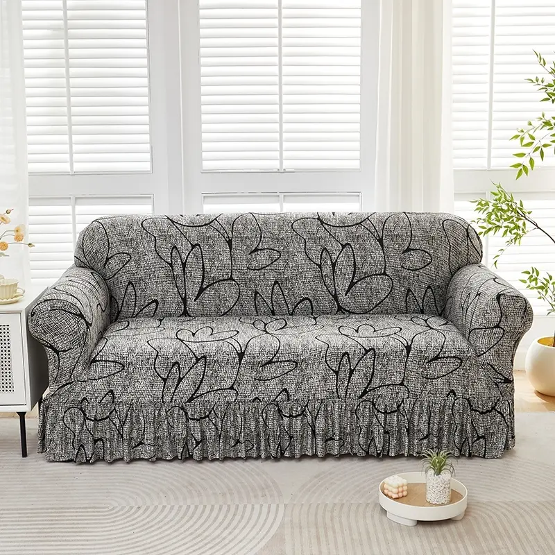 Luxury Light Printed Milk Silk Sofa Cover, Elastic All-Inclusive Dustproof Sofa Slipcover Couch Protector, European Style for Living Room Bedroom, Sofa Couch Covers, Stretch Sofa Cover