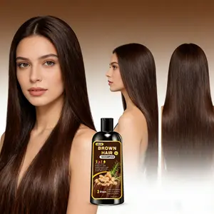 5-in-1 Plant Extract Dark Brown Hair Dye Shampoo With ginger, rosemary & black sesame, cleanses while dyeing. Gentle gray coverage, Grey Hair Coverage, color-locking repair, smooth shiny hair. For all hair types, men & women, easy to use & rinse.