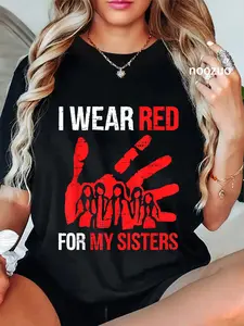 100% Cotton Unisex Womens Native America MMIW Awareness I Wear Red For Sister T-Shirt Casual Top