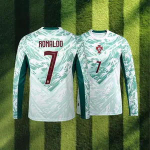 2026 Portugal Away Green 7# Cristiano Ronaldo Long Sleeve Soccer Jersey Fans Version Breathable