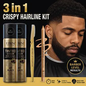 3-In-1 Temporary Hairline Spray Kit with Free Precision Razor & sweatproof Pencil – Professional Crisp Lineup At Home (Jet Black)