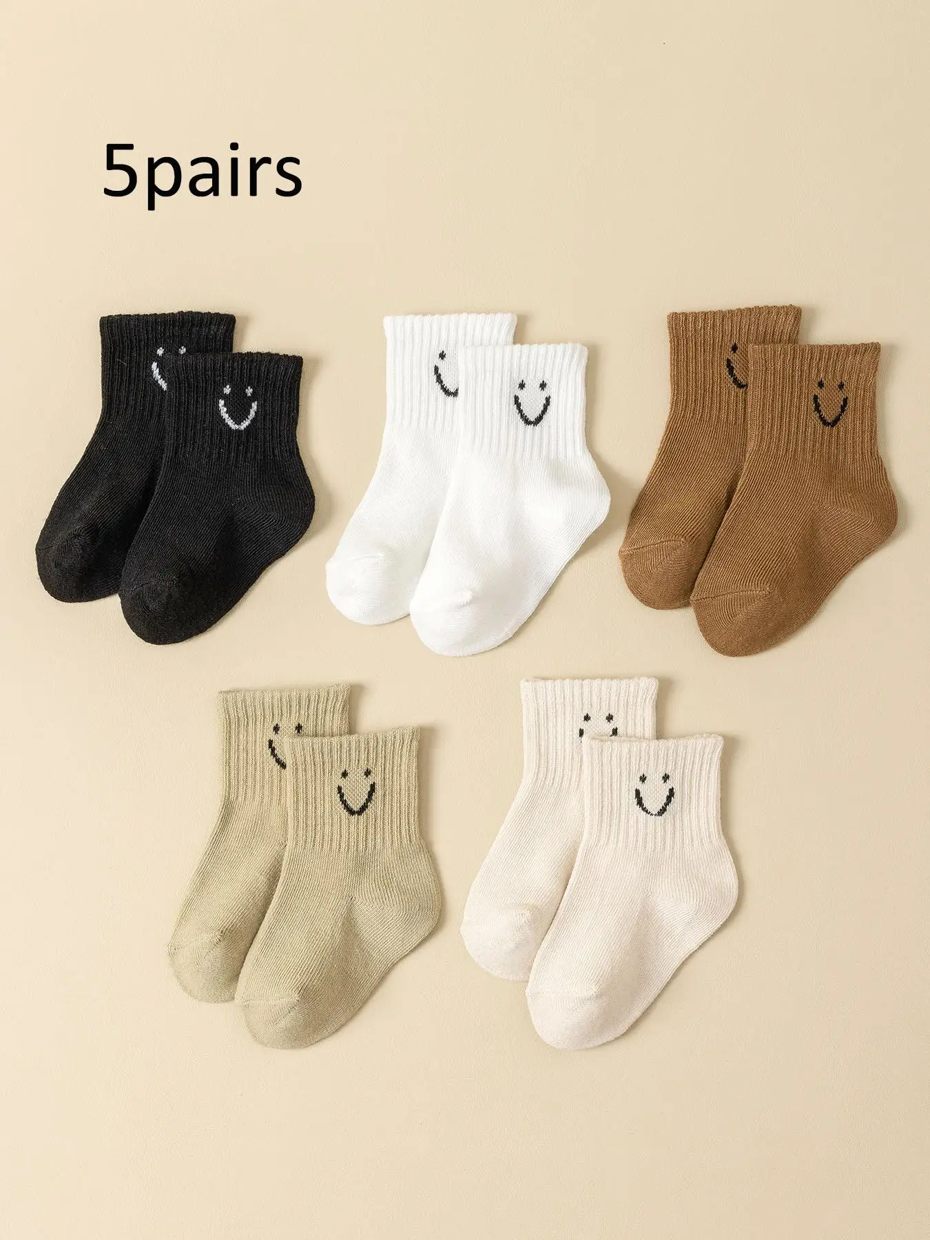 Unisex Baby's Smile Face Print Crew Socks, Soft Comfy Cute Breathable Socks for Daily Wear, Kid's Socks for All Seasons