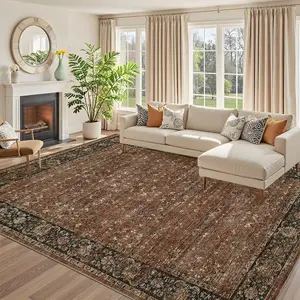 Oriental Floral Print Rug Soft Non-slip Washable Low-pile Vintage Floor Covering for Dining Rooms Bedrooms Entryways Laundry RoomsKitchens Living Rooms and Apartments Sisal Area