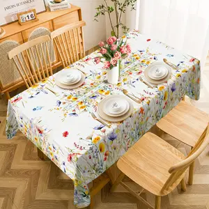 Spring Watercolor Floral Tablecloth for Rectangular Tables - Machine-Made Polyester Table Cover with Vibrant Flowers, Durable & Easy-Clean, Fits Standard Dining Tables for Home Decor, Rectangular Tablecloth, Elegant Table Setting, Natureinspired Design
