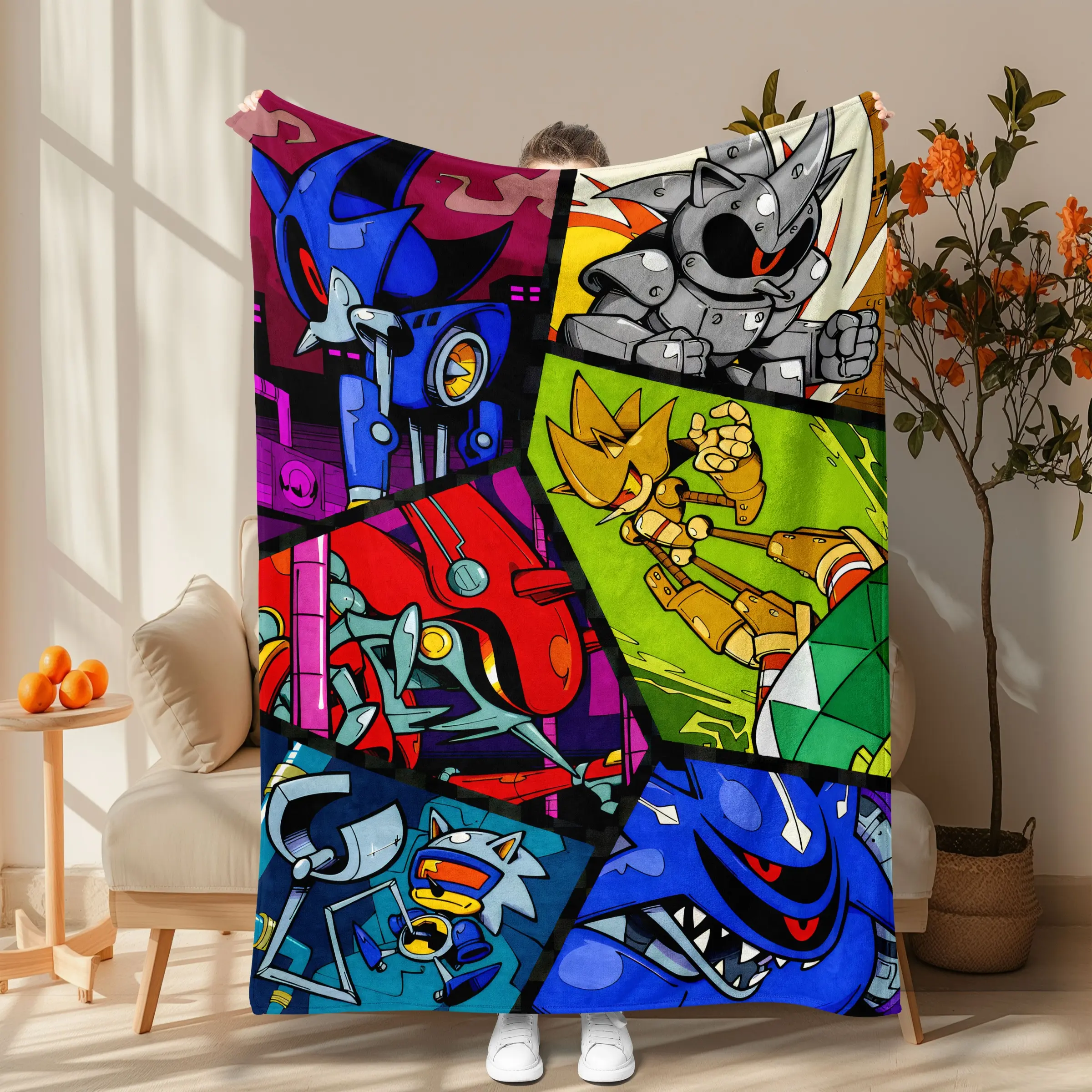 Mechanical Sonic Pattern Blanket, Soft Comfortable Sofa Travel Camping Bed Office Shawl Throw, Gift for New Year Valentine Christmas Halloween Birthday, Blanket Gifts