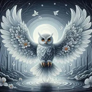 5D DIY Full Drill Round Diamond Painting - Diamond Art Painting Kit White Owl Mosaic, Canvas - DIY Decorative Painting, Home Wall Decor, Handicraft, Suitable for Halloween and Christmas, Birthday and Anniversary Gifts