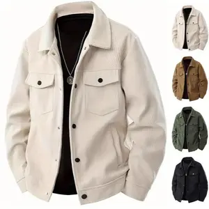 Men's essential corduroy turtleneck jacket for autumn and winter, fashionable and casual pure color simple and easy-matching top, suitable for various occasions, slim-fitting button-up style