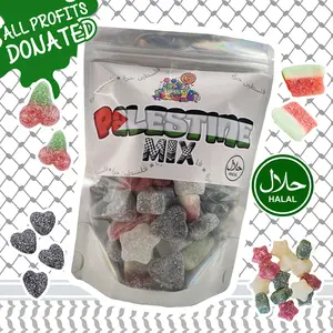 Halal Palestine Gummy Candy Mix – Sweet & Sour Treats in Flag Colors with Fizzy Twin Cherry, Watermelon Slice Gummies, Black Raspberry Hearts, and Fizzy Star Gummies