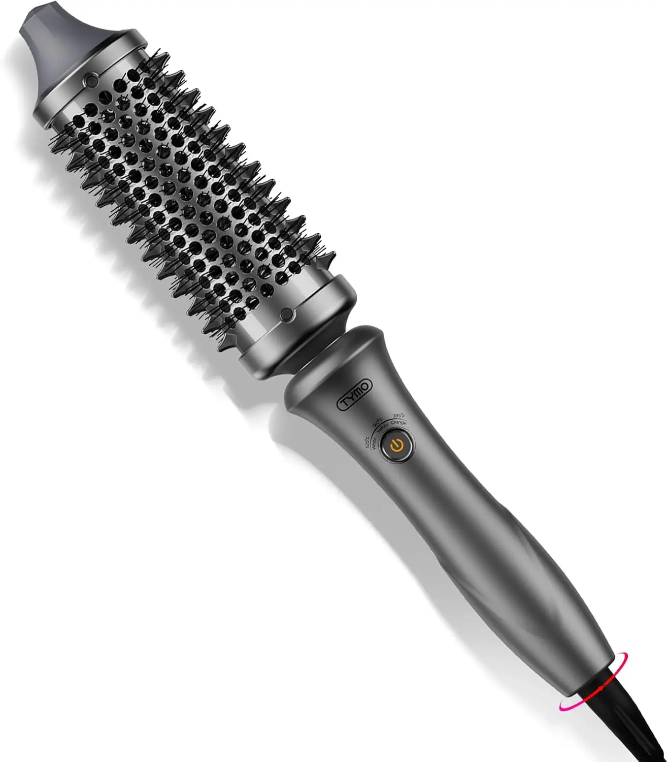 TYMO 2.0 Thermal Brush Curling Brush - STYLUX 1.7" Blowout Volumizer with Flexi-Fit for Hair Straightening, Heated Round Styler Tool, Hair Straightener and Curler 2 in 1, Dual Voltage & Light, Gray