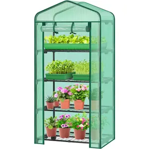 Ohuhu Mini Greenhouse for Indoor Outdoor, Small Plastic Plant Green House 4-Tier Rack Stand Portable Greenhouses with Durable PE Cover for Seedling, 2.5x1.6x5.2 FT, Ideal Gardening Gifts for Women Men