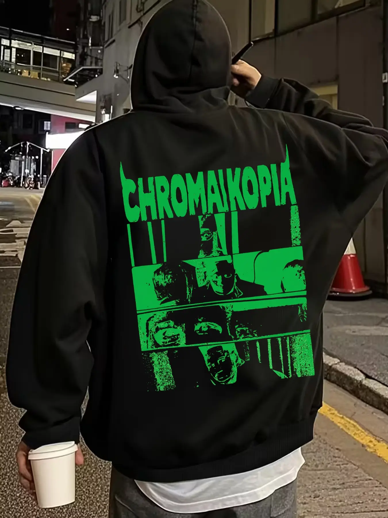 💀DISTRESSED NEON CHROMAIKOPIA FITTED LONG SLEEVES CASUAL STREETWEAR SWEATSHIRT HOODIE Graphic Sweatshirts Casual Hooded Sweatshirts | Night-Blazing Subculture Flex🚀Faded Edges + Blinding Green – Wear Your Rebellion Under Streetlights🔥