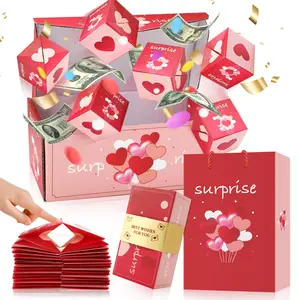 Surprise Gift Box Explosion Gift Box for Money, Funny Money Box for Cash Gift, Folding Bouncing Gift Box for Birthday Anniversary Valentine Proposal (16 Bounces)