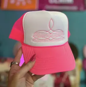 Boot Stitch Embroidered/Design Trucker Hat - Western Style Cap with Cushioning and Adjustable Closure for Men and Women