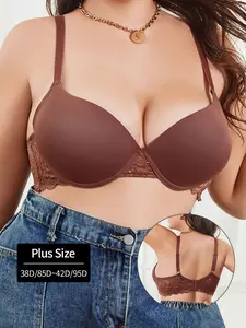 1 or 3-Piece Plus Size Plunge Push-Up Bra Set – Adjustable Thin Straps, Multi-Hook Back Closure & Lace Detail – Black/Apricot/Taupe (Sizes 38D~42D) – Skin-Friendly Comfortable Fabric, Elegant Daily Lingerie for Women, Perfect for Dates, Lounging & Work