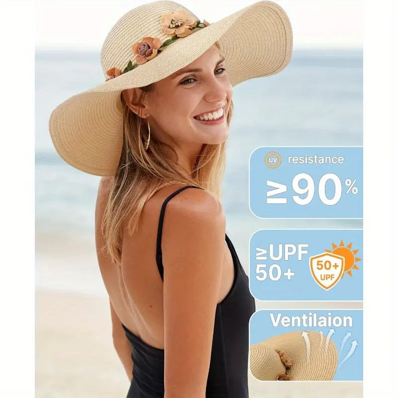 Women\'s Packable Sun Hat UPF 50+ Wide Brim Adjustable Travel Beach Wide Brim Sun Hats for Women UPF 50+ Women main image 4