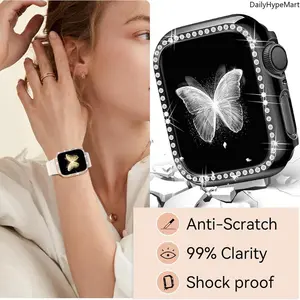 Single Diamond Apple Watch Case for S10, Rhinestone Hollow Protective Cover 42/46mm Diamond Frame