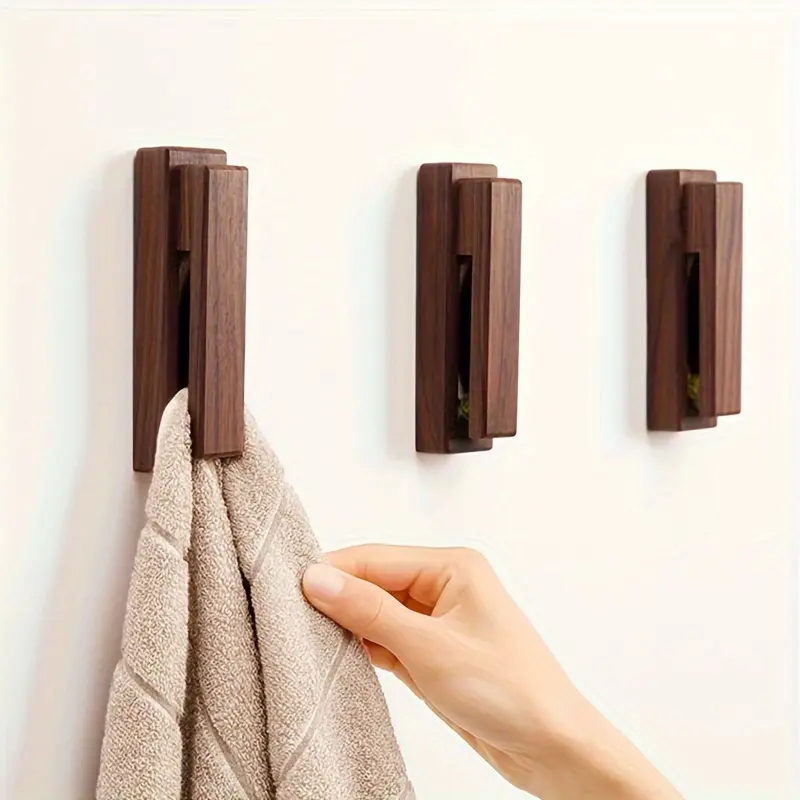 Guopei02 Nordic Wood Towel Hook, Perforation-free, Strong Viscose, Bathroom Storage Mount Organiser