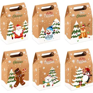 24PCS Christmas Kraft Candy Boxes,Christmas Kraft Paper Cookies Candy Treat Boxes Bags for Christmas Gift Wrapping Boxes Xmas Party Supplies Decorations
