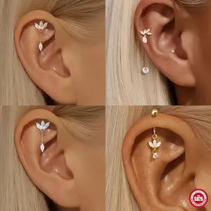 925 Sterling Silver Earring - 0.46G, 1Pc Grass With Three Leaves, Elegant Stud For Women, Ideal For Everyday Use, Mother'S Day