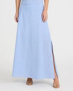 Express High Waisted Striped Cotton Side Slit Maxi Skirt