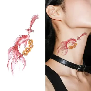 Colorful temporary tattoo stickers waterproof and long-lasting Copper coins with koi carp pattern symbolize abundant wealth, ancient style, arm stickers