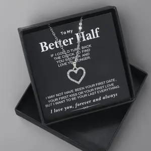 To My Better Half Necklace Fashion Heart Shaped Artificial Zircon Pendant Necklace As Gift, Stainless Steel Matching Jewelry, With Box, I Love You, Forever and Always Necklace