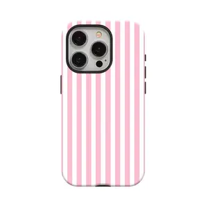 Pink Stripe Patterns Two-In-One Matte Texture Phone Case Suitable For Compatible With Iphone17 16, 15, 14, 13, 12, 11,PRO MAX Fashion Trendy Anti-Stain Durable Lightweight Protection Shockproof Matte Texture Elegant Luxury Gift High-Quality New Product
