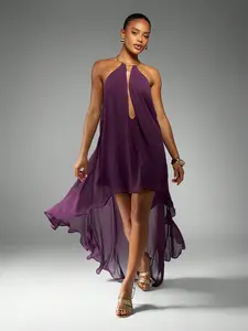 MISSGUIDED Flowing High Low Chiffon Halter Neck Maxi Dress