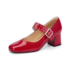 IDIFU IN2 Mary Jane Shoes Pumps Low Chunky Block Closed Toe Heels for Women Dressy Comfortable Wedding Bridal Bride Prom Party Dress Shoes Fashion Casual Cute Ankle Strap Square Toe Thick Heels Pumps
