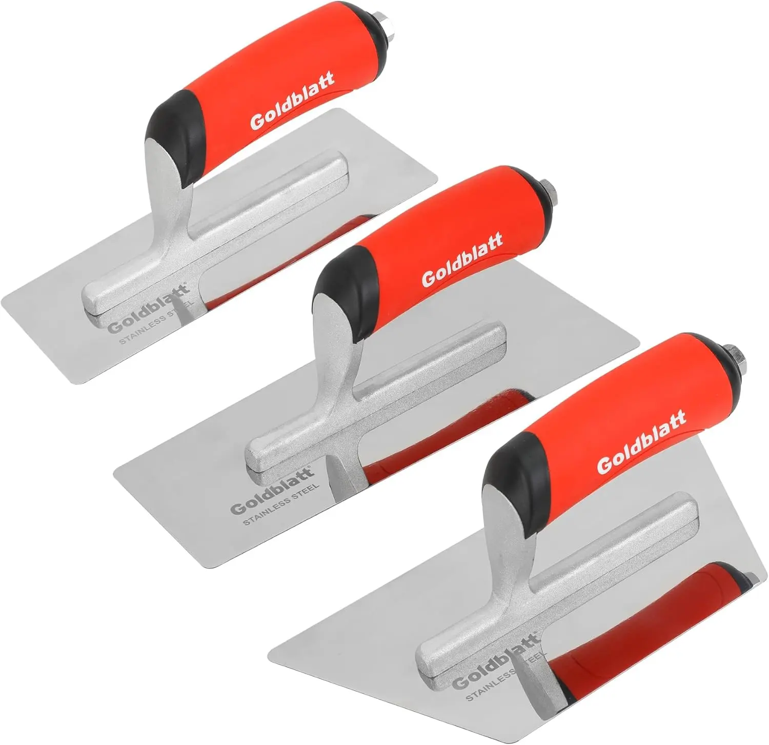Goldblatt 3 Pieces Venetian Plaster Trowel Set, Drywall Tools for Finishing | Stainless Steel, Aluminum Shank, Trapezoid Thinset Trowel, Concrete Tool, for Plastering, Marmorino, Microcement & Stucco