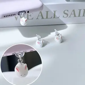 Mini Rabbit Design Phone Dust Plug Set, Cute Animal Earphone Jack Protector for iPhone & Android Devices, Durable & Stylish Accessory, Cell Phone Charm