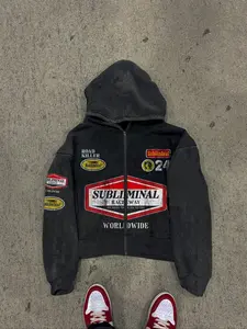 Men's Hooded Zipper Sweatshirt, Long Sleeve, Vintage Racing Style, Cotton Casual Comfy Streetwear, Fall & Winter Wear, Loose-Fitting, Daily Commute, Holiday Gift, Menswear, Aesthetic