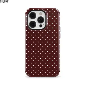 Dark Burgundy Polka Dot Phone Case for phone 16 15 14 13 12 Pro Max, Galaxy S24 S23, Pixel – Custom MagSafe Case | PCM-PD09