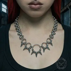 GTHIC Personalized Studded Stainless Steel Ring Necklace Cool Streetwear Accessory for Festivals or Everyday Fashion