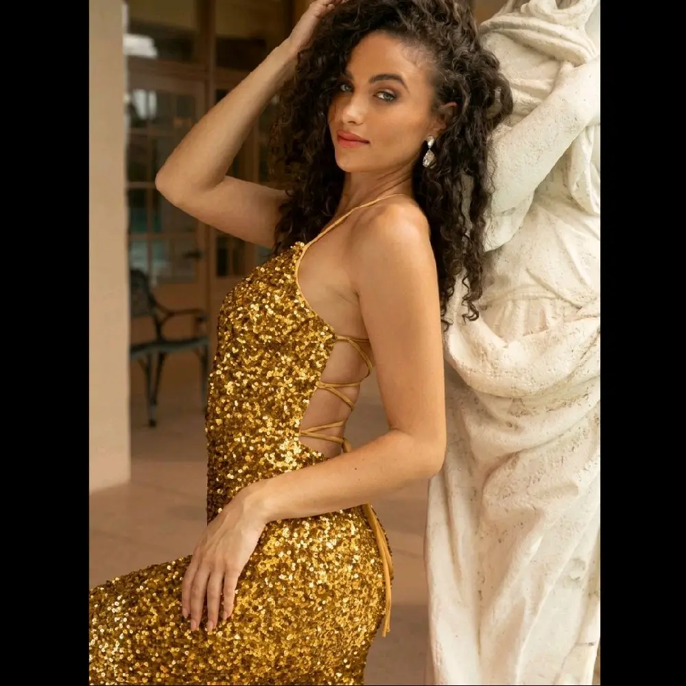 NWT Sz 4 Sophia Thomas Couture House Gold Sequin Jumpsuit