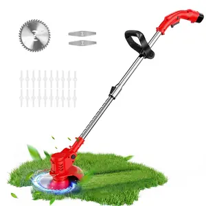 23 Multipul Blades Cordless Grass Trimmer & Edger, 3 in 1 Brushless Lightweight Handheld Brush Cutter Battery Powered, 125cm Telescopic Rod Electric Weed Wacker 90° Rotary Head String Trimmer with 2 Battery for Lawn Mowers Care/Garden/Yard